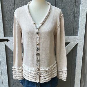 Elegant Cream Button-Up Cardigan Medium Vintage Art To Wear